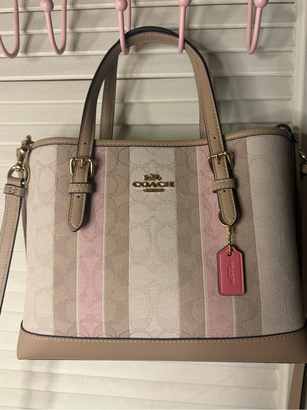 Coach Pink Stripe Signature Tote Bag Pink and Tan 💗🍦